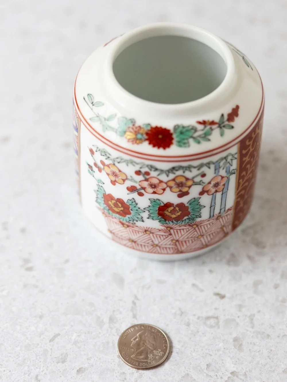 Vintage Japan Japanese ceramic ginger jar without lid red gold green floral